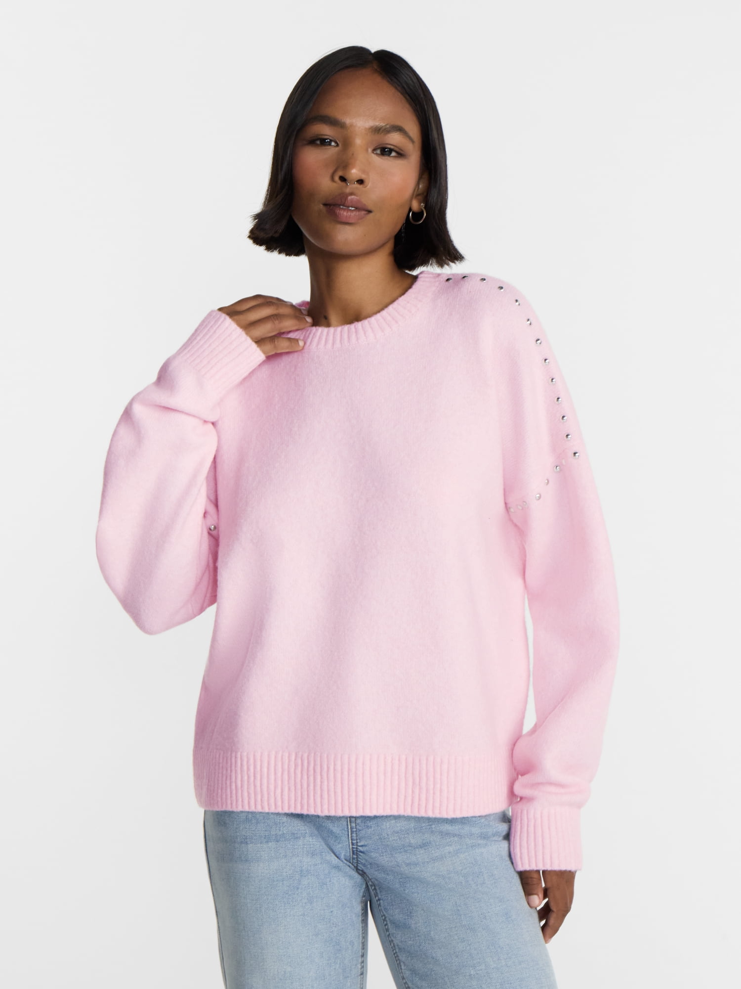 No Boundaries Studded Sweater, Lightweight, Women's and Women's Plus XXS-XXL