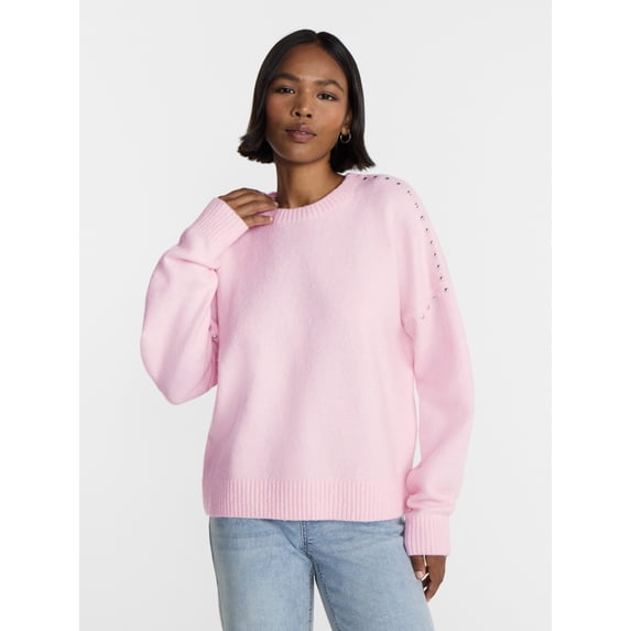 No Boundaries Studded Sweater, Lightweight, Women's and Women's Plus XXS-XXL