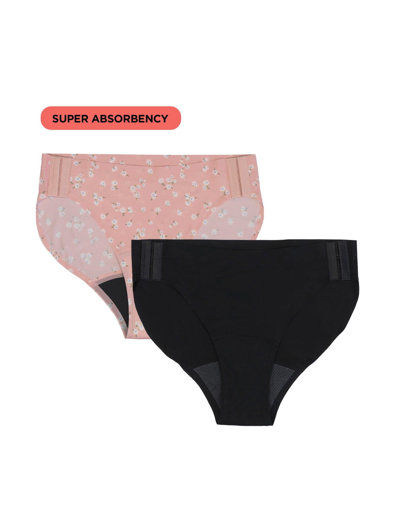 No Boundaries Bikini Super Adaptive Absorbency Period Underwear, 2-Pack, Women’s Sizes S-XXL