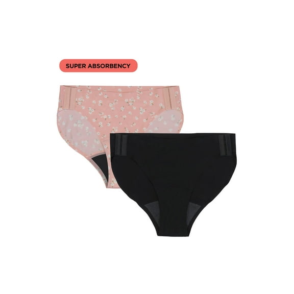 No Boundaries Bikini Super Adaptive Absorbency Period Underwear, 2-Pack, Women’s Sizes S-XXL