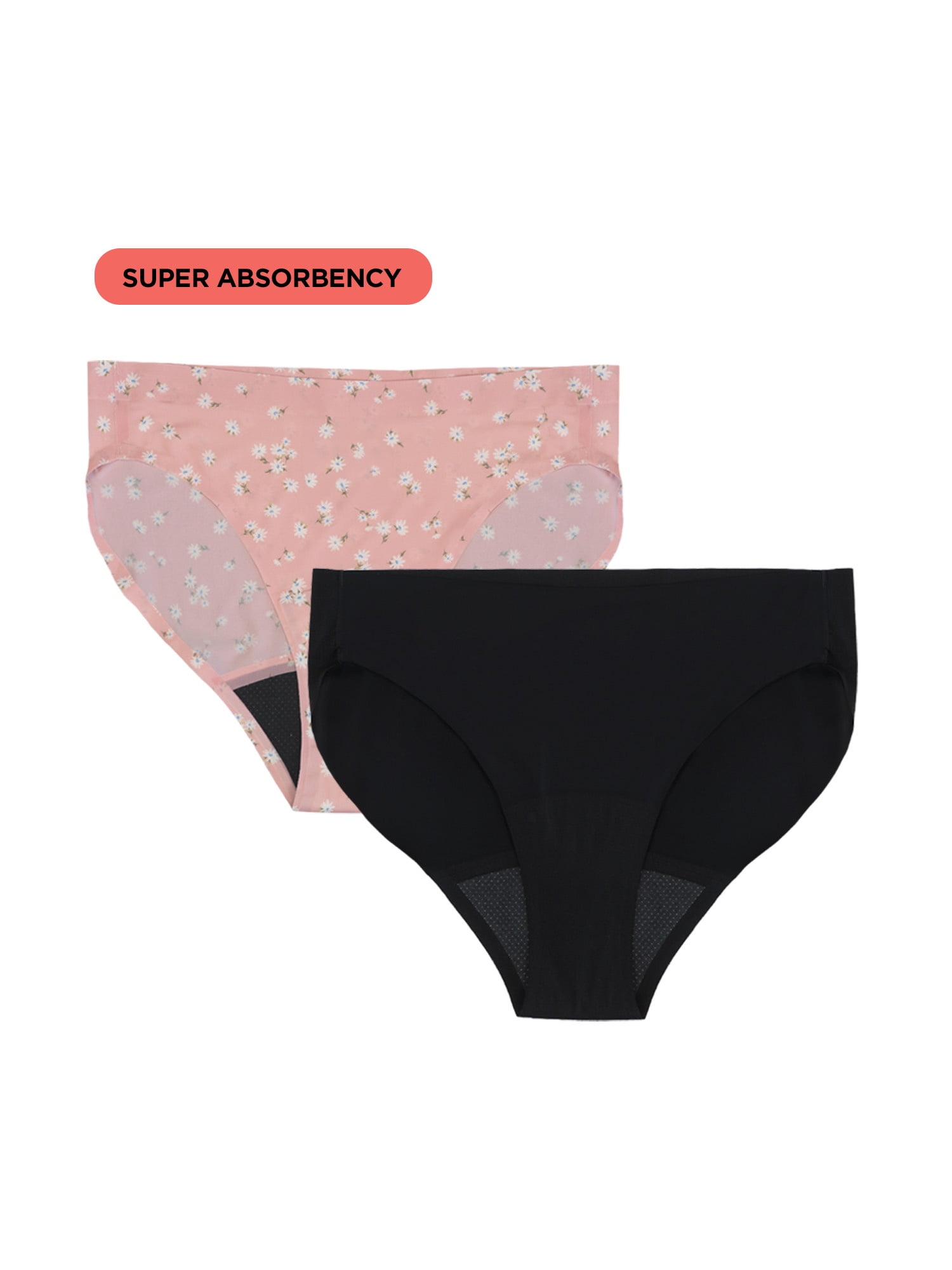 No Boundaries Bikini Super Absorbency Period Underwear, 2-Pack, Women’s XS-XXL