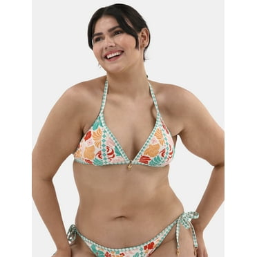 No Boundaries Women's Surf Kitschy Binding Triangle Bikini Top, Sizes XXS-XXL