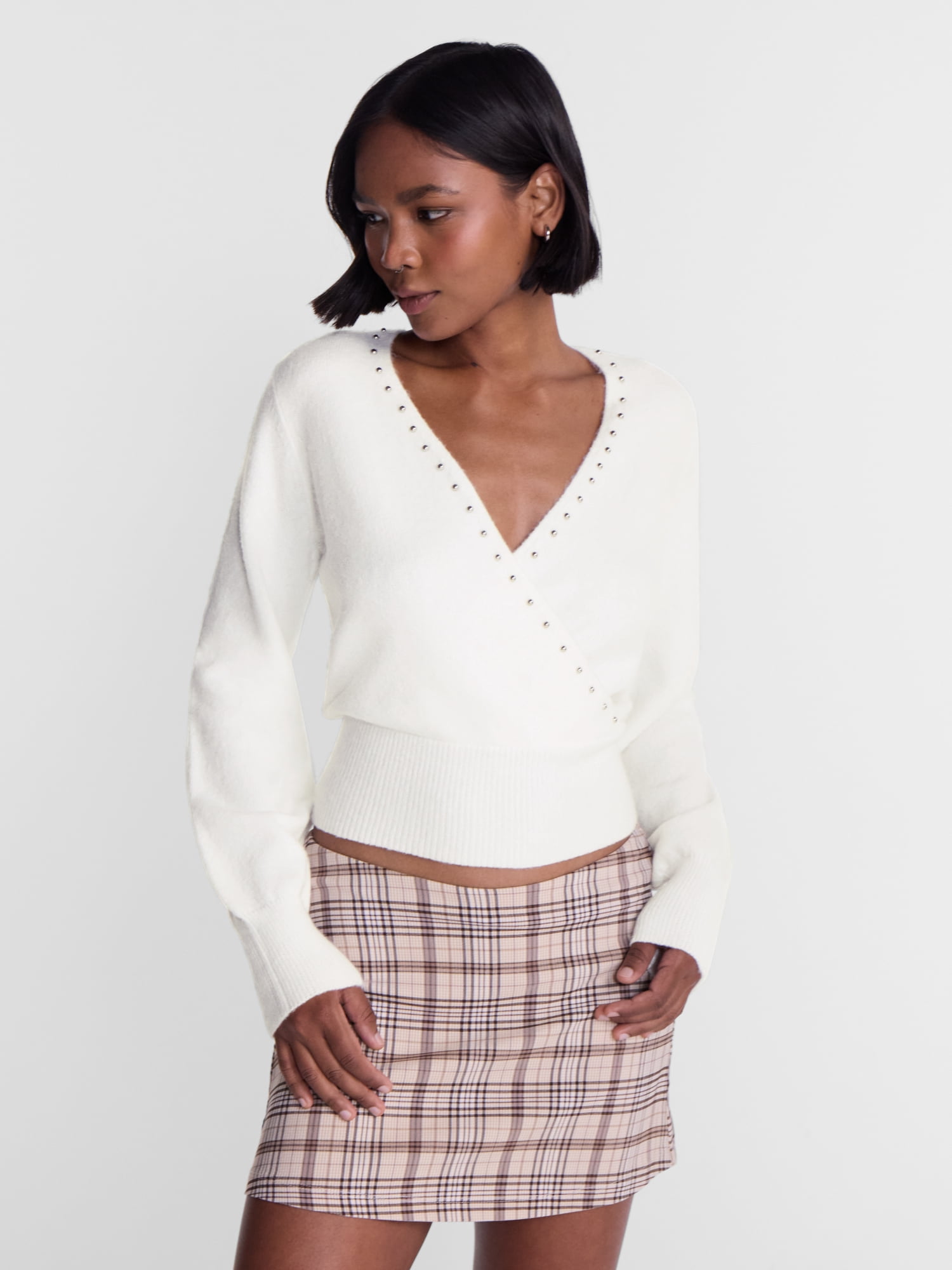No Boundaries Surplice Pullover with Studs, Women’s XXS-XXL