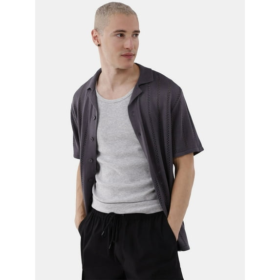 No Boundaries Sweater Knit Polo Shirt with Short Sleeves, Men's and Big Men's