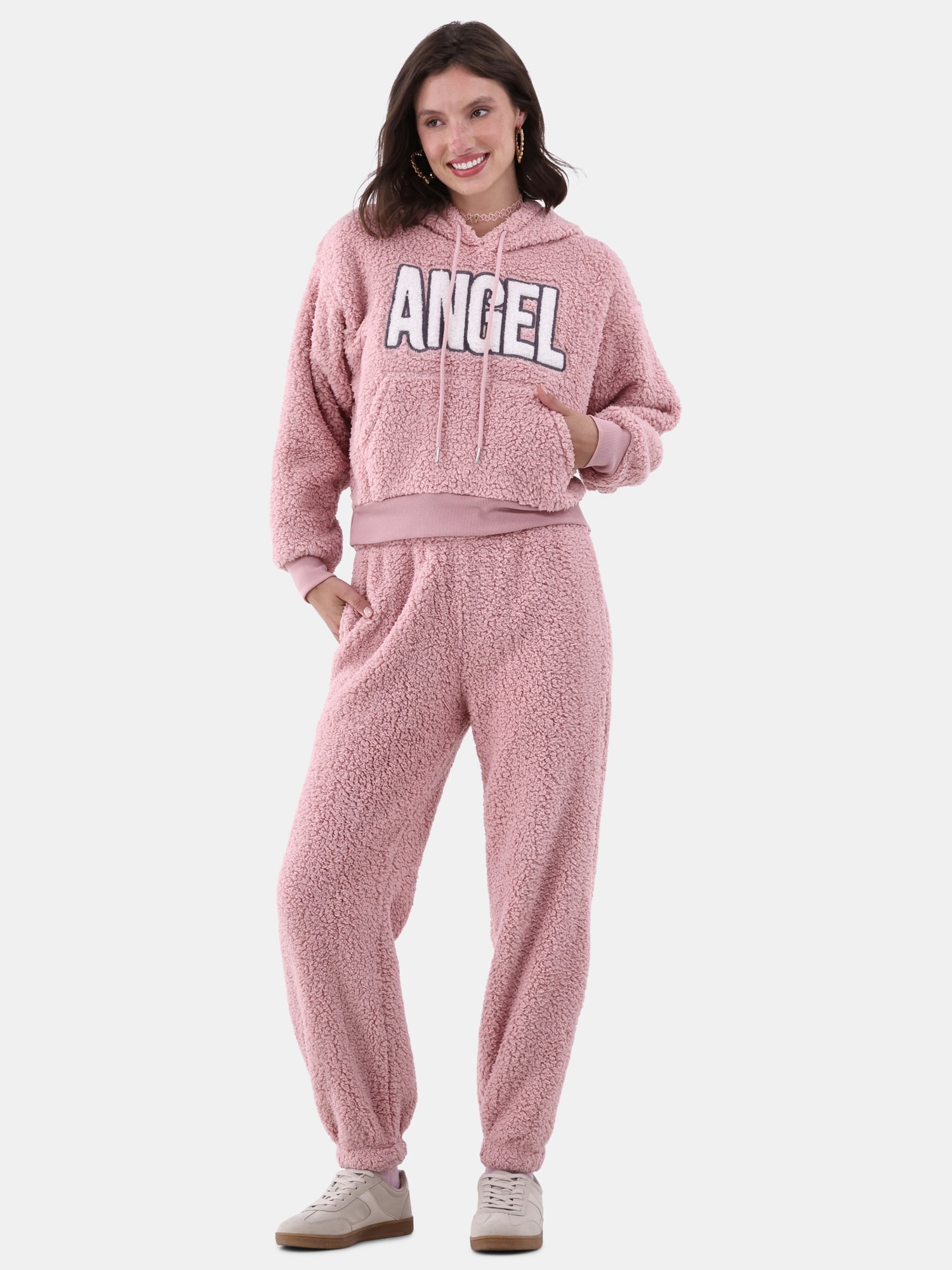 No Boundaries Teddy Fleece Hoodie and Joggers Set, 2-Piece, Women's