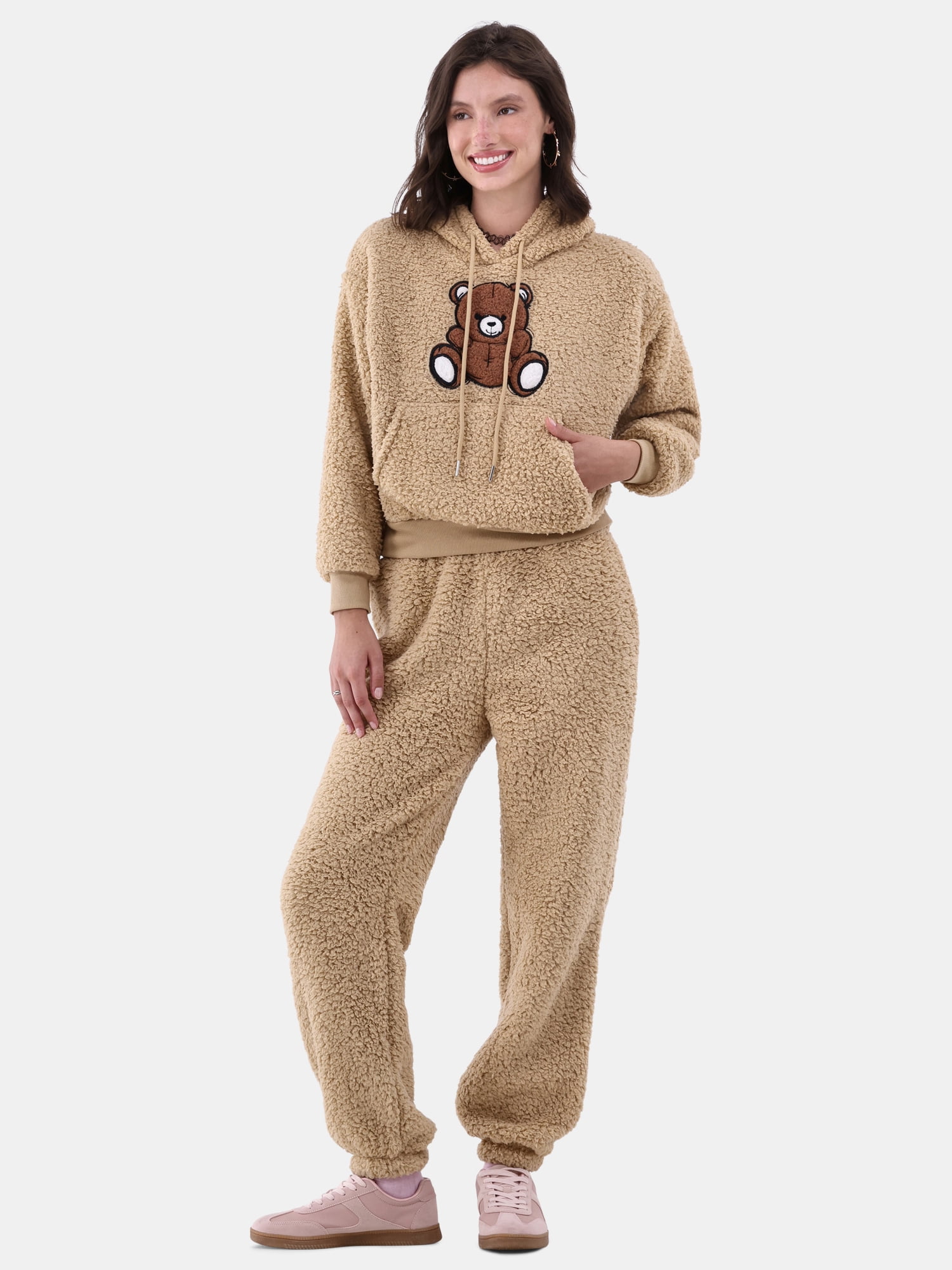 No Boundaries Teddy Fleece Hoodie and Joggers Set, 2-Piece, Women's and Women's Plus