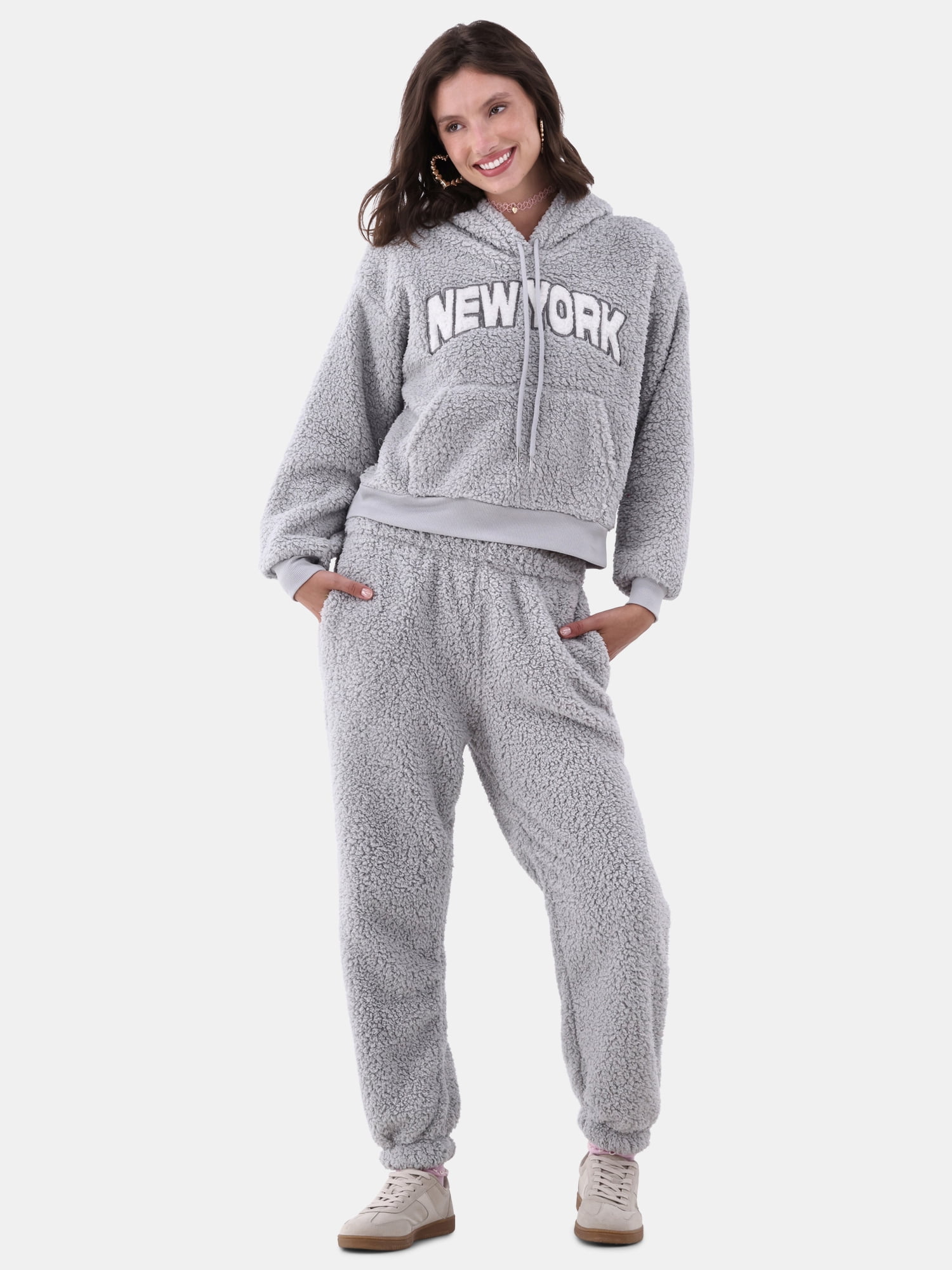 No Boundaries Teddy Fleece Hoodie and Joggers Set 2 Piece Women s and Women s Plus Walmart
