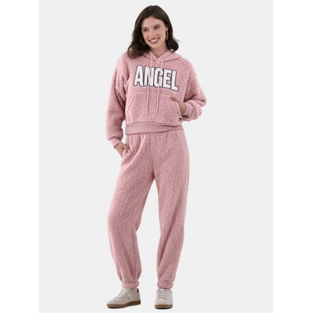 No Boundaries Teddy Fleece Hoodie and Joggers Set, 2-Piece, Women's and Women's Plus