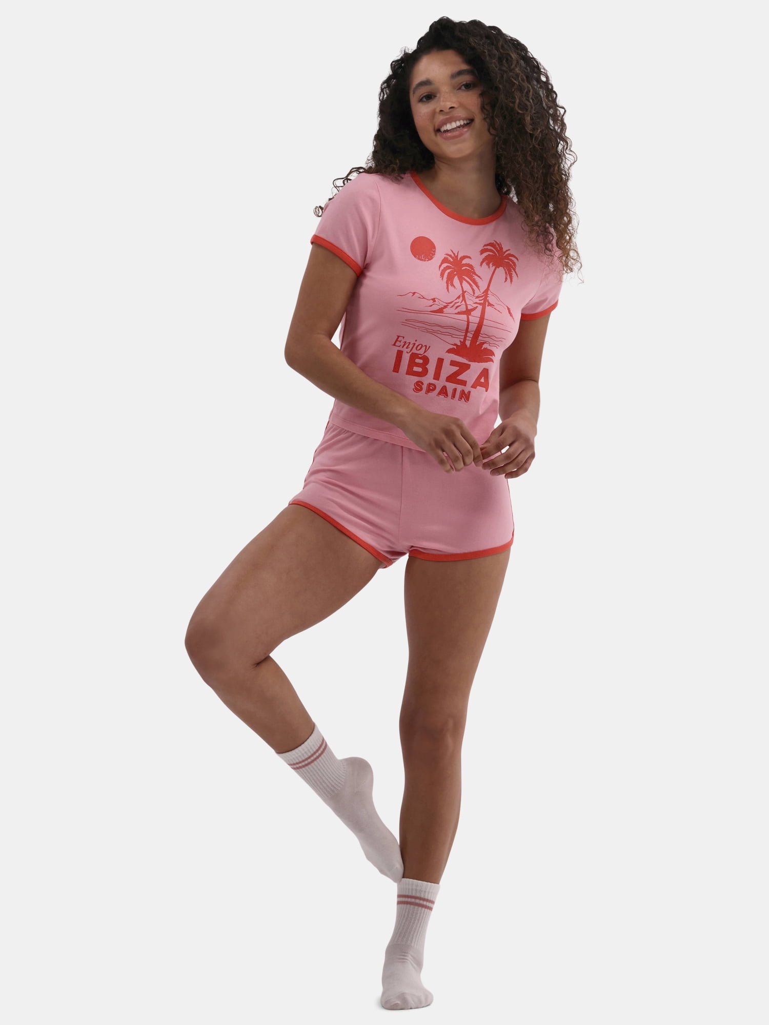 No Boundaries Tee and Shorts Sleep Set, 2-Piece, Women's