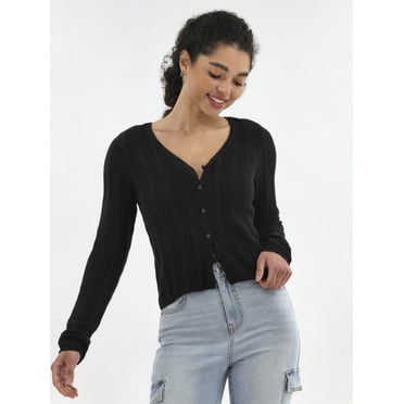 No Boundaries Textured Button Front Cardigan Sweater, Women's