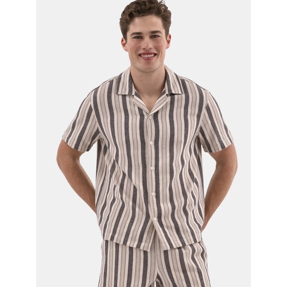 No Boundaries Textured Fabric Shirt with Short Sleeves, Men's & Big Men's