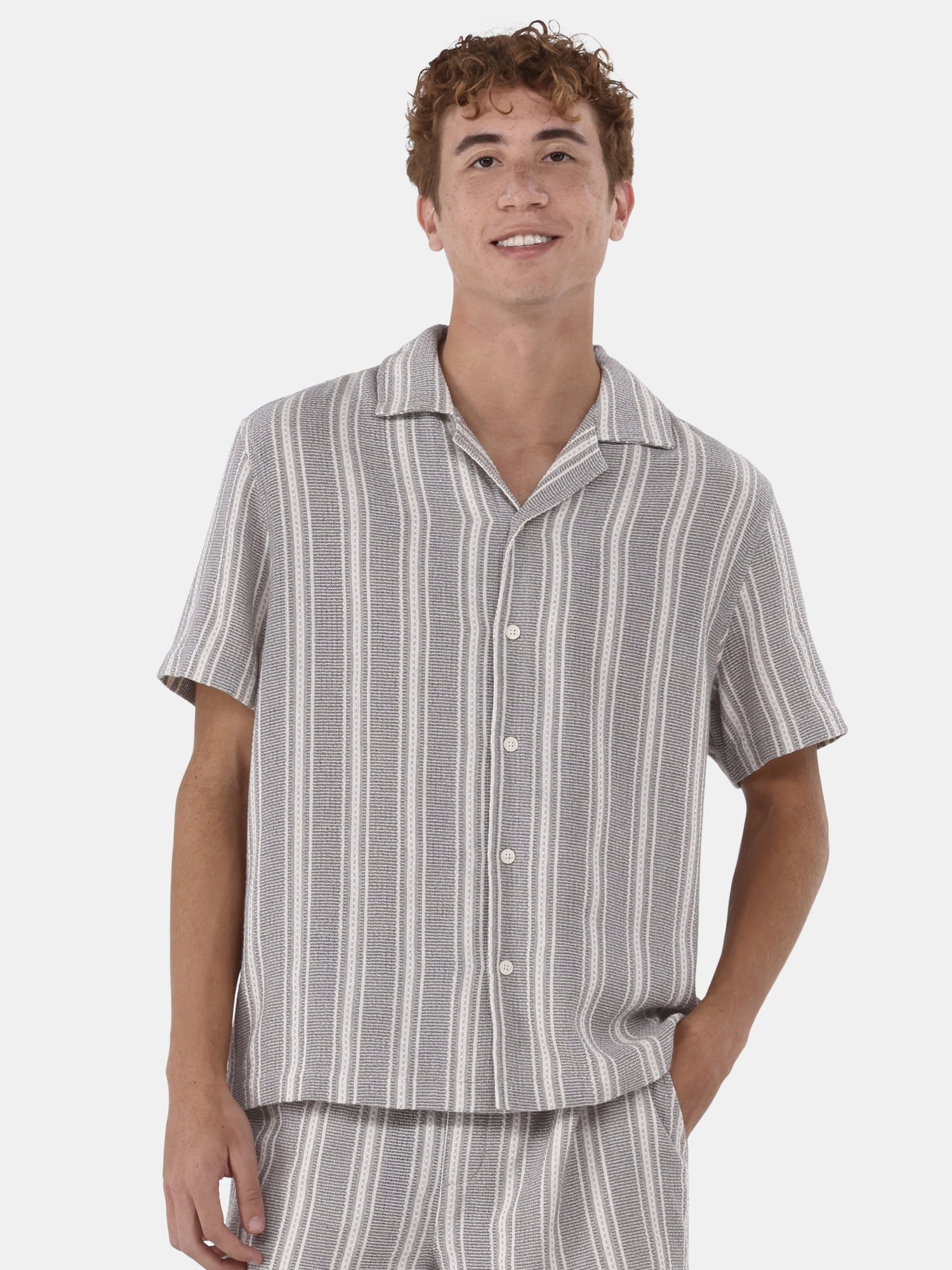 No Boundaries Textured Fabric Shirt with Short Sleeves, Men's & Big Men's