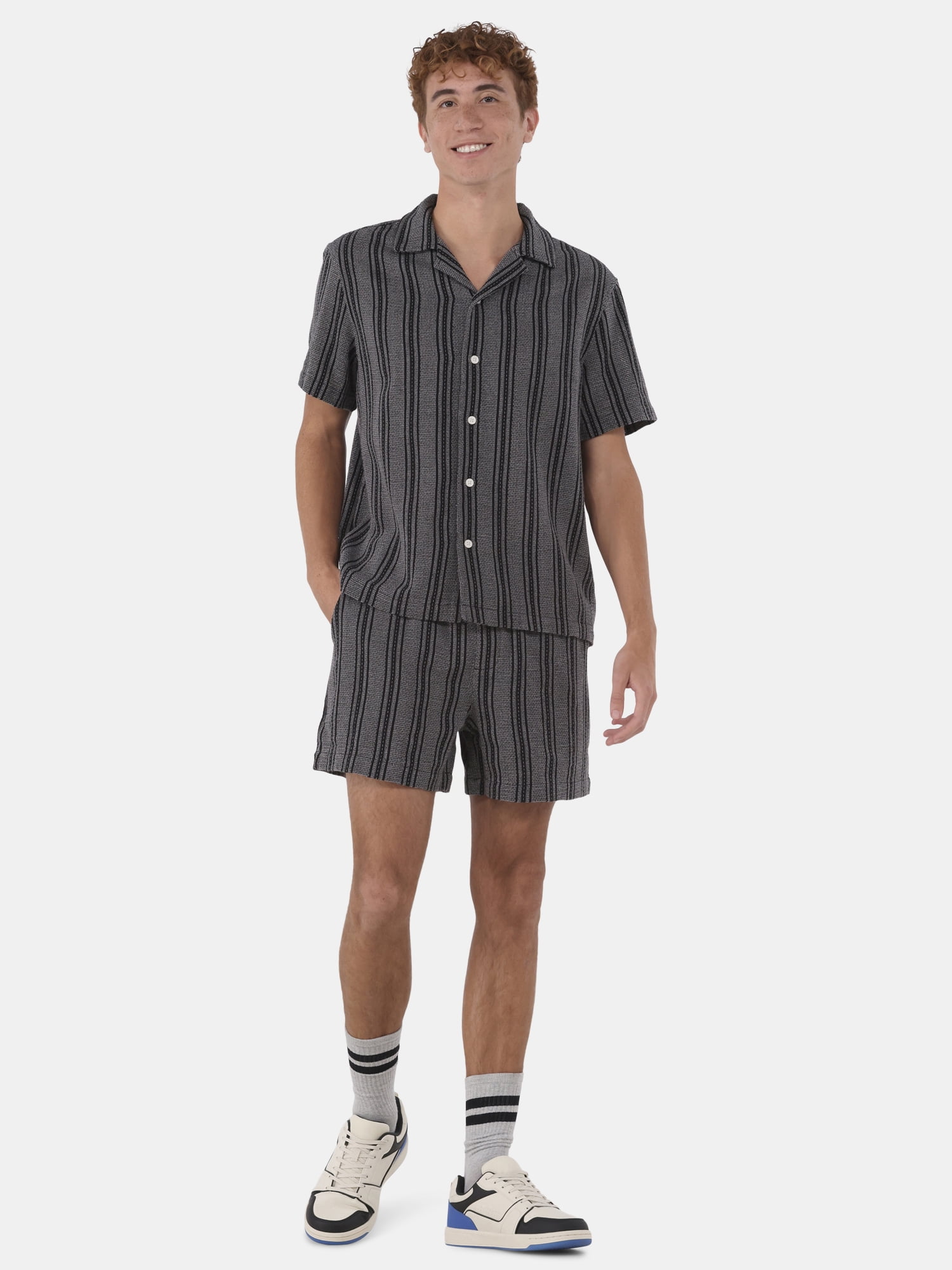 Textured Fabric Shirt with Short Sleeves, Men's & Big Men's