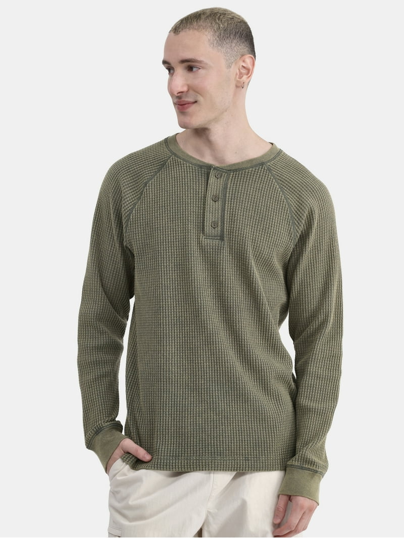 No Boundaries Men's Thermal Henley Shirt, Long Sleeve, Comfortable