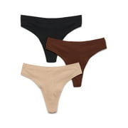 No Boundaries Fit Stretch Thong Panties, 3-Pack, Women's XS-XXXL