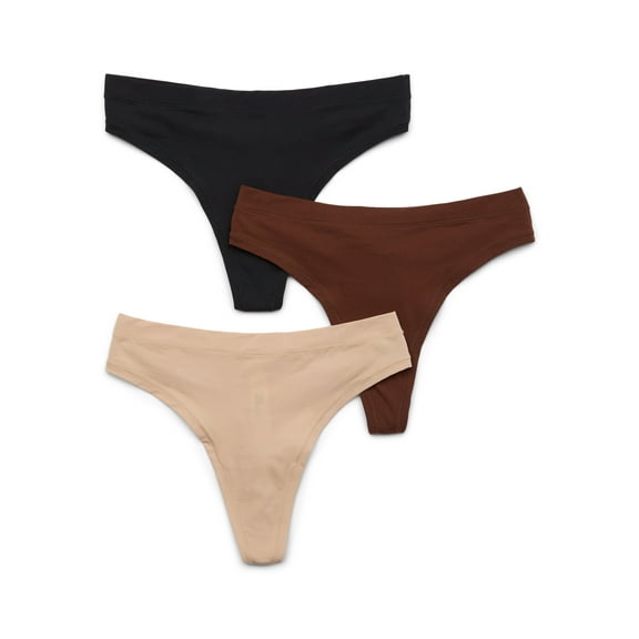 No Boundaries Women's Fit Stretch Thong Panties, 3-Pack, Sizes XS - 3XL