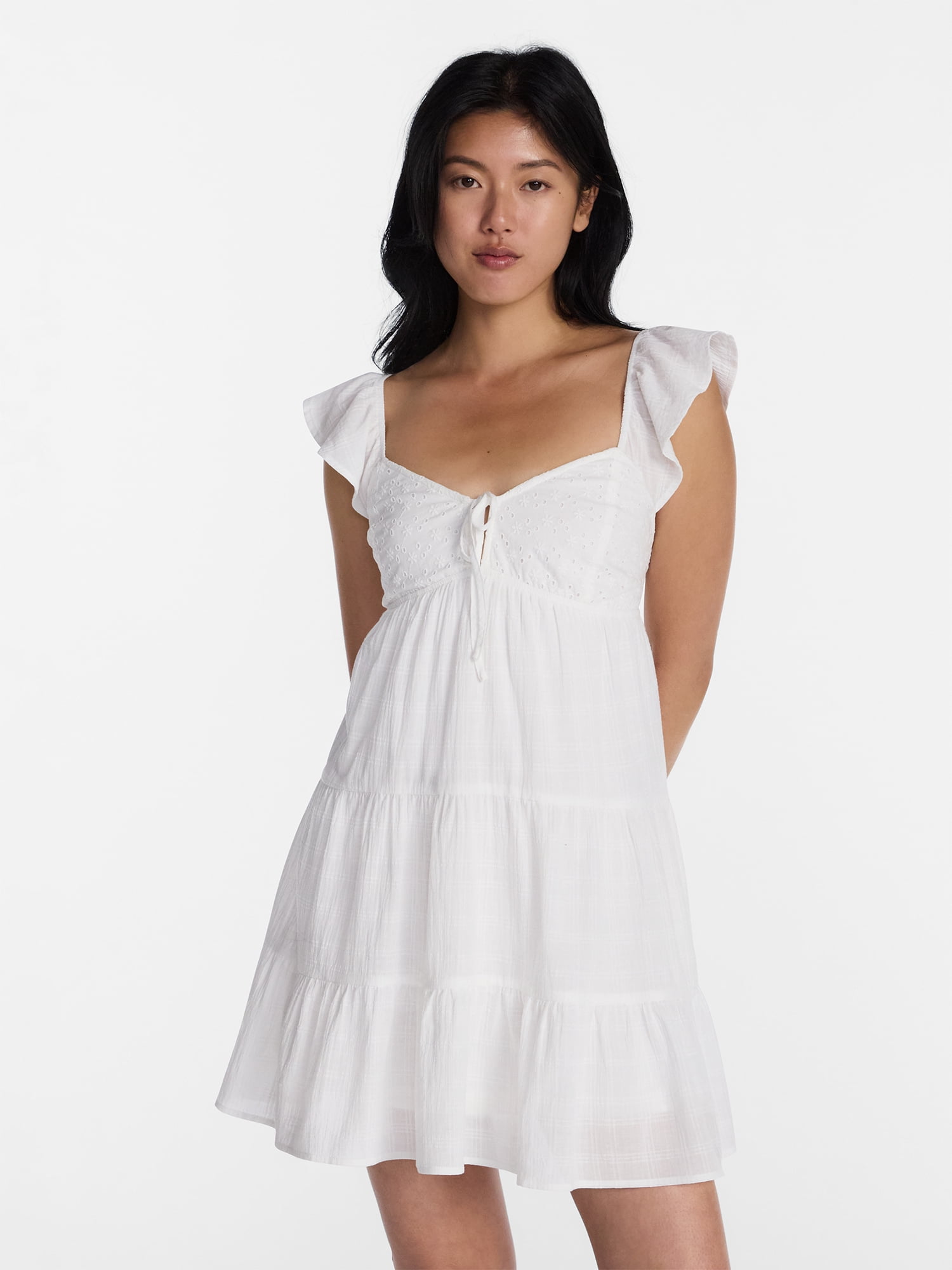 No Boundaries Tiered Cotton Dress with Flutter Sleeves, Women’s XXS-XXL