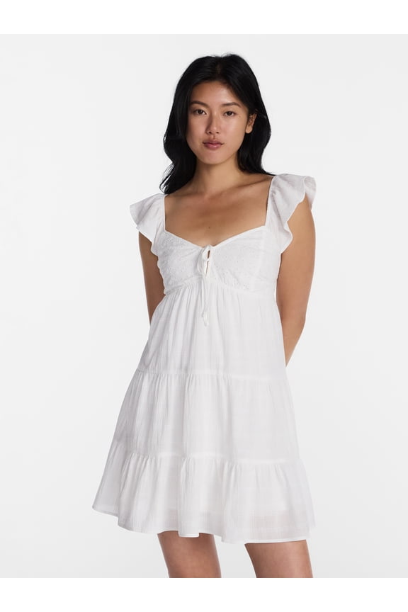 Tiered Cotton Dress with Flutter Sleeves, Women’s XXS-XXL
