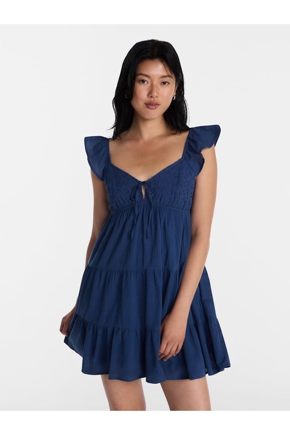 Tiered Cotton Dress with Flutter Sleeves, Women’s XXS-XXL