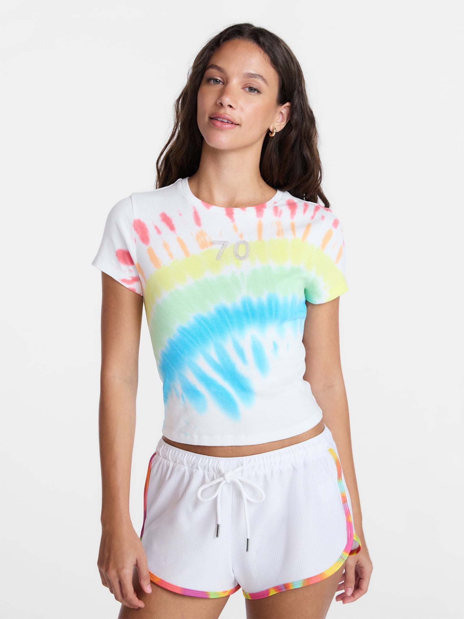 No Boundaries Pride Tie Dye Ribbed Graphic Cotton Baby Tee, Women's XXS-XXL