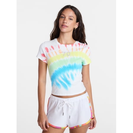 No Boundaries Pride Tie Dye Ribbed Graphic Cotton Baby Tee, Women's XXS-XXL