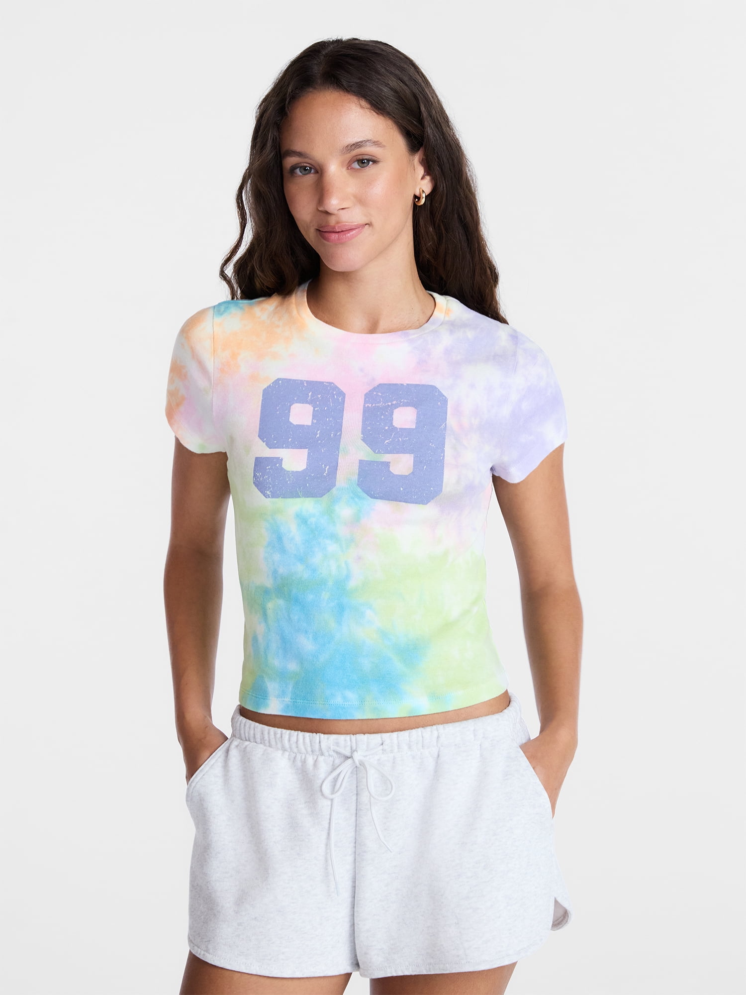 No Boundaries Pride Tie Dye Ribbed Graphic Cotton Baby Tee, Women's XXS-XXL