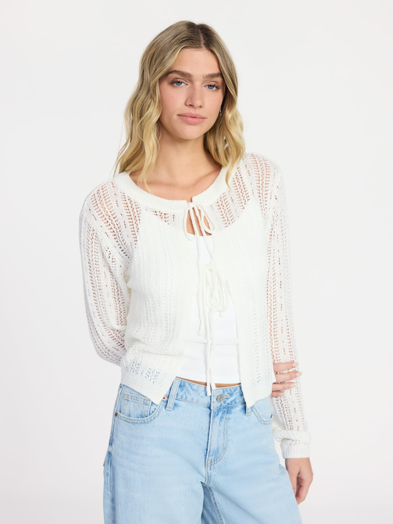 No Boundaries Tie Front Cardigan, Women's XXS-XXL