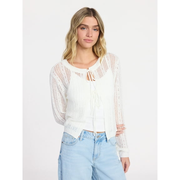 No Boundaries Tie Front Cardigan, Women's XXS-XXL