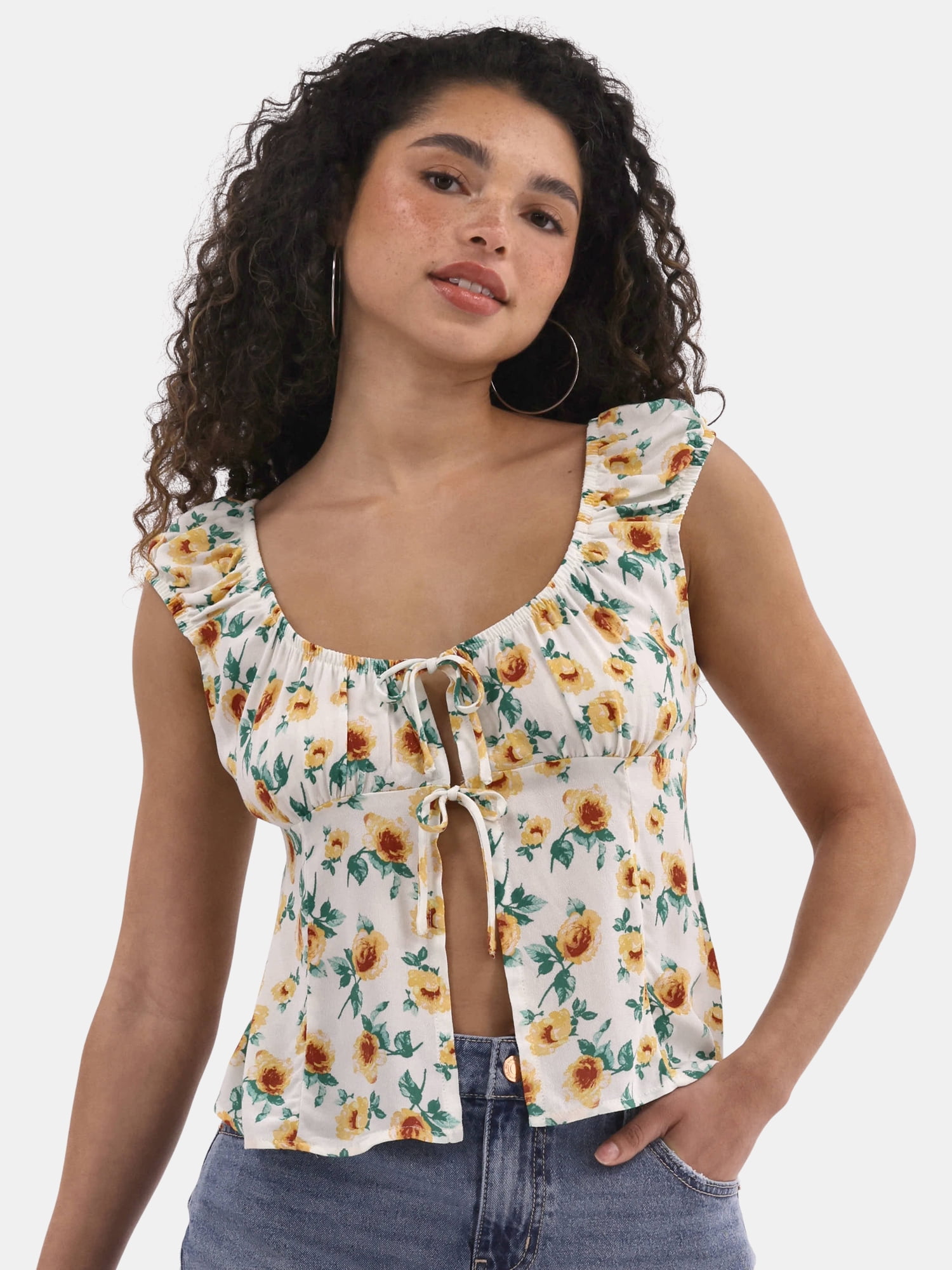 TIE FRONT PEASANT TOP