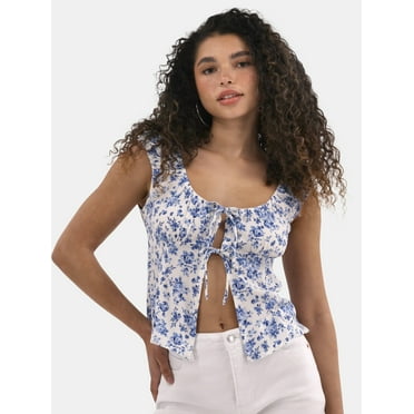 No Boundaries Tie Front Peasant Top, Women's