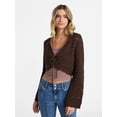 thumbnail image 1 of No Boundaries Tie Front Pointelle Cardigan, Women’s Sizes XXS-XXL, 1 of 5