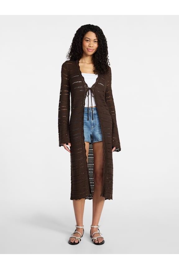 Tie Front Pointelle Duster, Womens