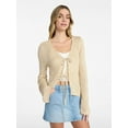 thumbnail image 1 of No Boundaries Tie Front V-Neck Cardigan with Bell Sleeves, Women's & Women's Plus XXS-4X, 1 of 5