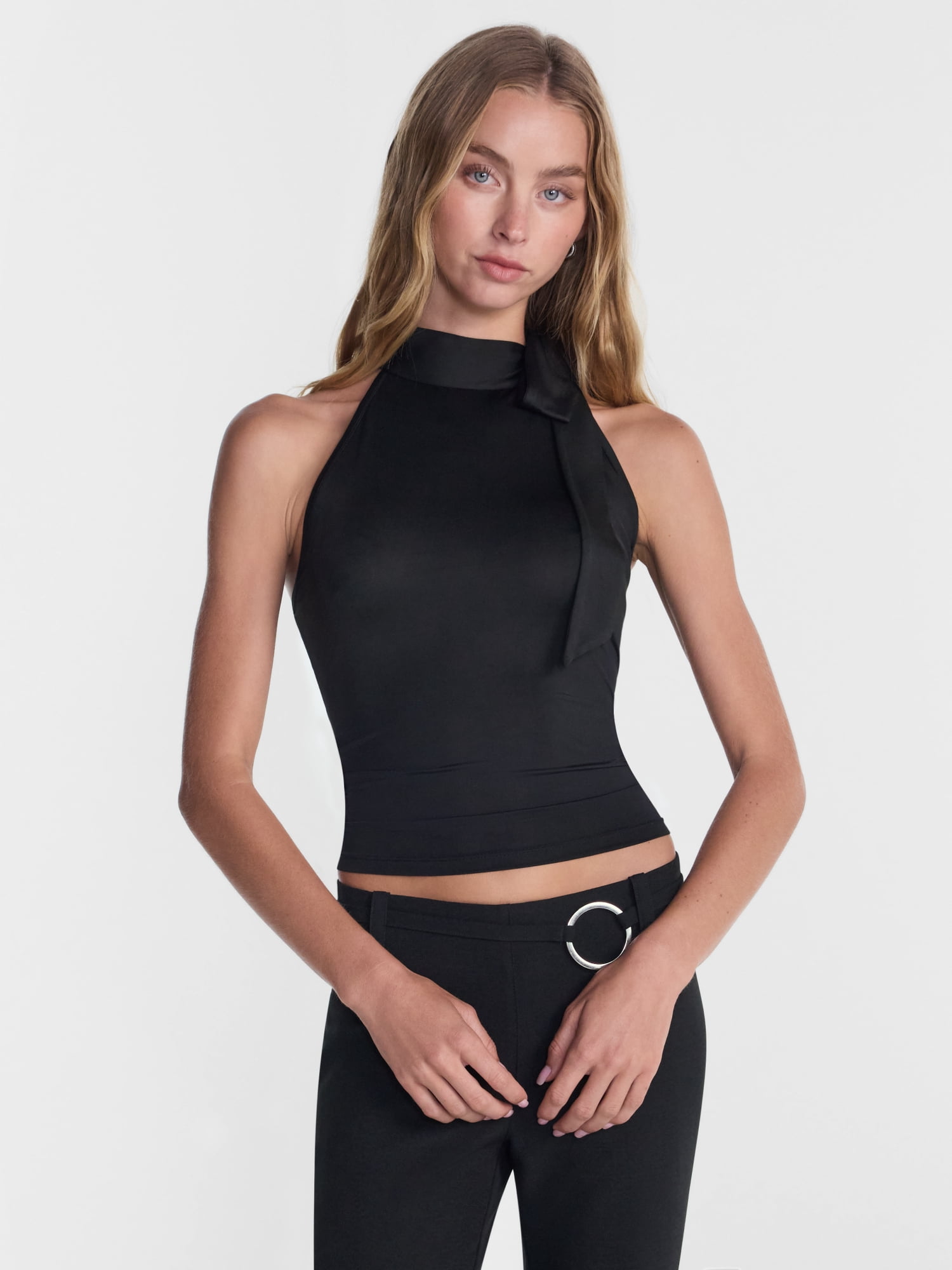 No Boundaries Tie Neck Halter Top, Women's XXS-XXL