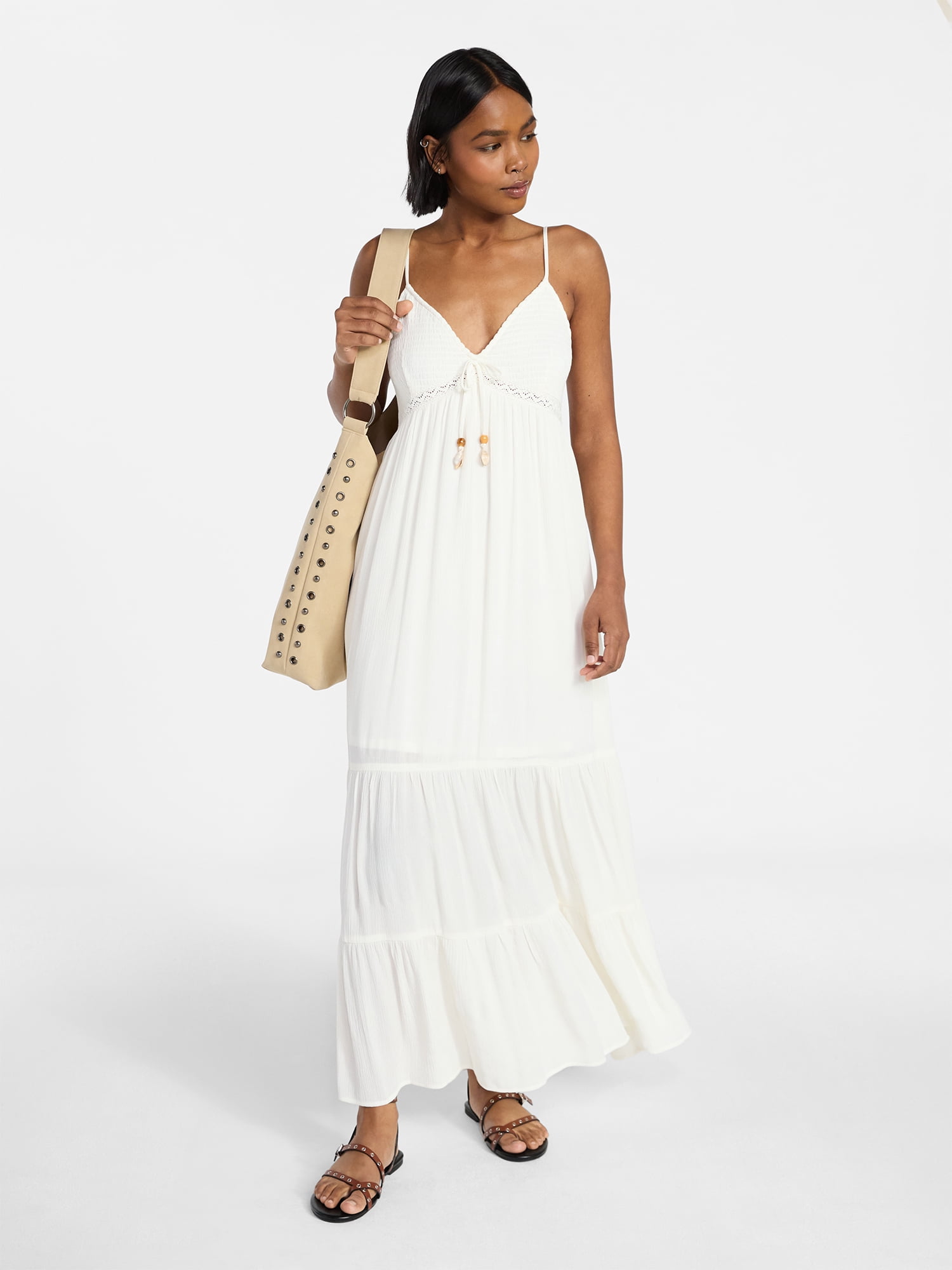 No Boundaries Crochet Lace Trim Tiered Maxi Dress, Women's Xxs-xxl