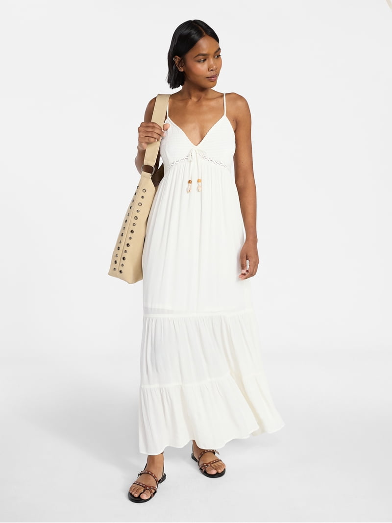 No Boundaries Crochet Lace Trim Tiered Maxi Dress, Women's Xxs-xxl No Boundaries Crochet Lace Trim Tiered Maxi Dress, Women's Xxs-xxl