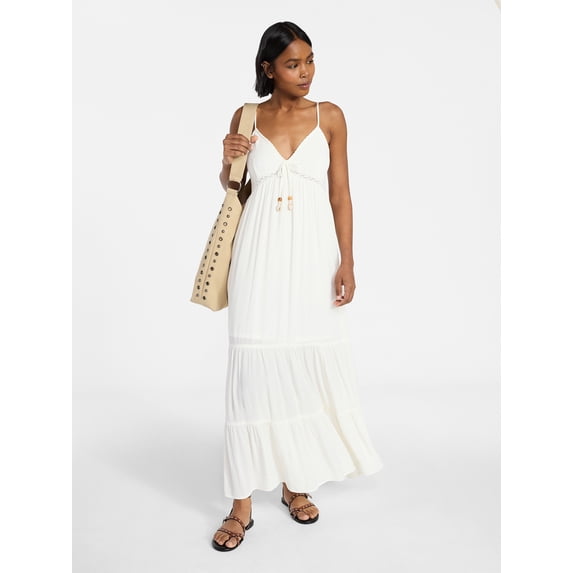 No Boundaries Crochet Lace Trim Tiered Maxi Dress, Women's XXS-XXL