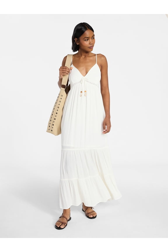 Crochet Lace Trim Tiered Maxi Dress, Women's XXS-XXL