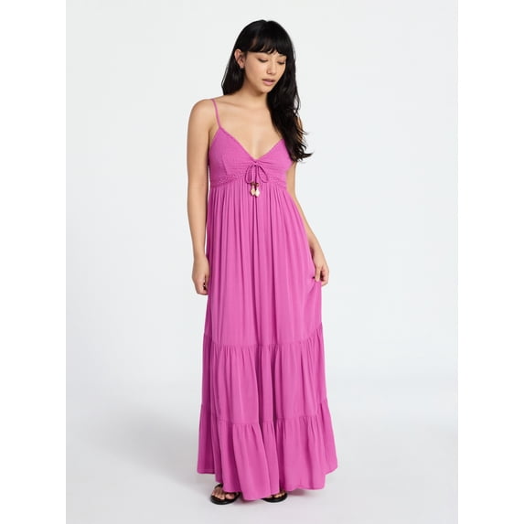 No Boundaries Crochet Lace Trim Tiered Maxi Dress, Women's XXS-XXL