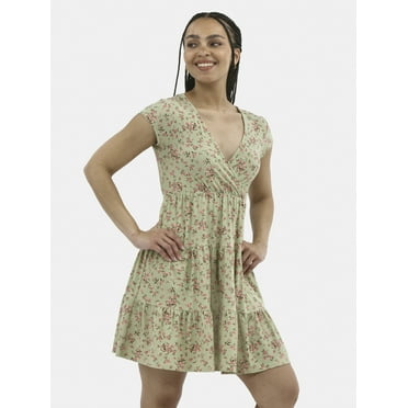No Boundaries Tiered Surplice Dress with Cap Sleeves, Women's