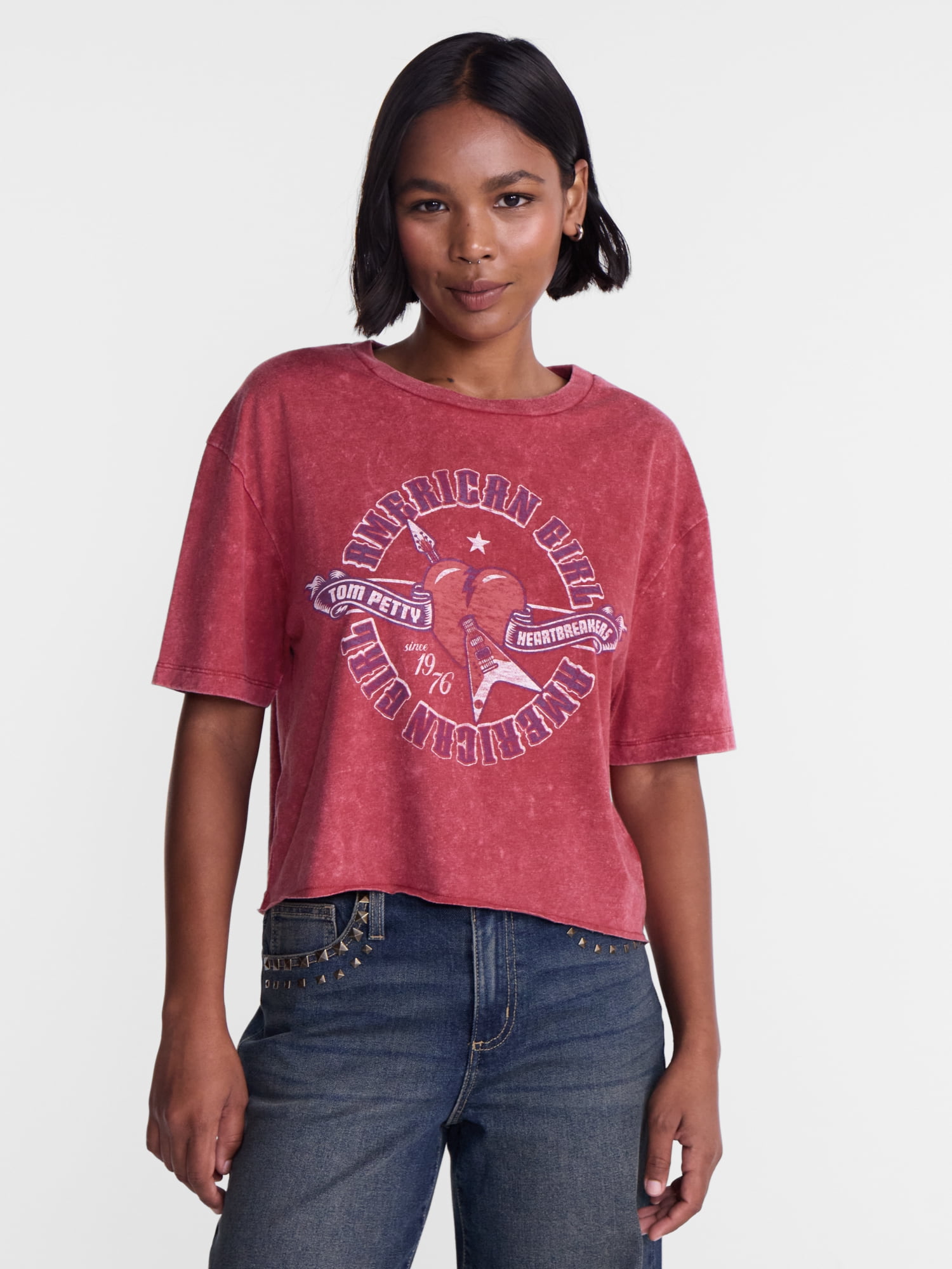 No Boundaries Tom Petty American Girl Graphic Boyfriend Tee, Women's XXS-XXL