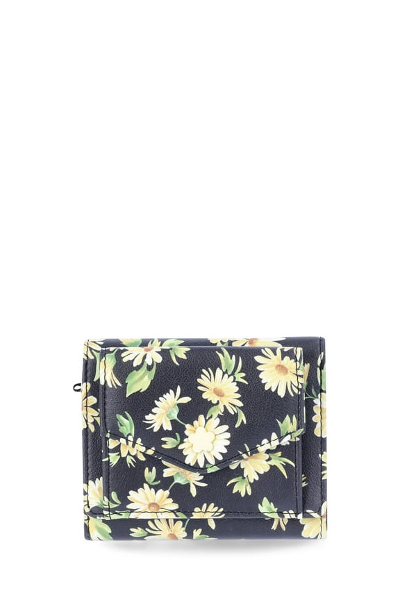 Trifold Wallet, Black Daisy