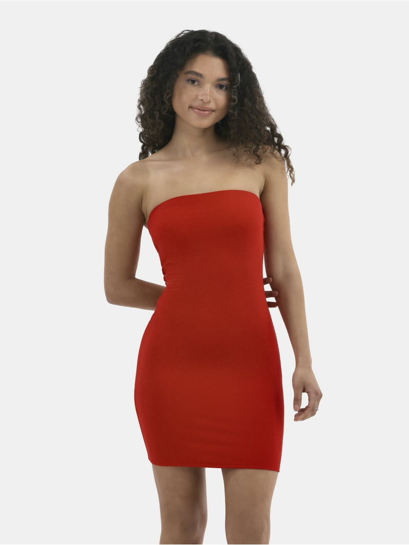 No Boundaries Women's Ribbed Tube Top Dress, Fitted Sleeveless Mini, Soft  Fabric - Walmart.com