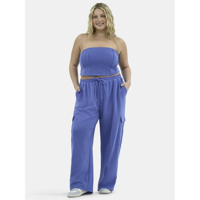 No Boundaries Tube Top and Cargo Sweatpants Set, 2-Piece, Women's