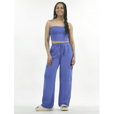 No Boundaries Tube Top and Cargo Sweatpants Set, 2-Piece, Women's
