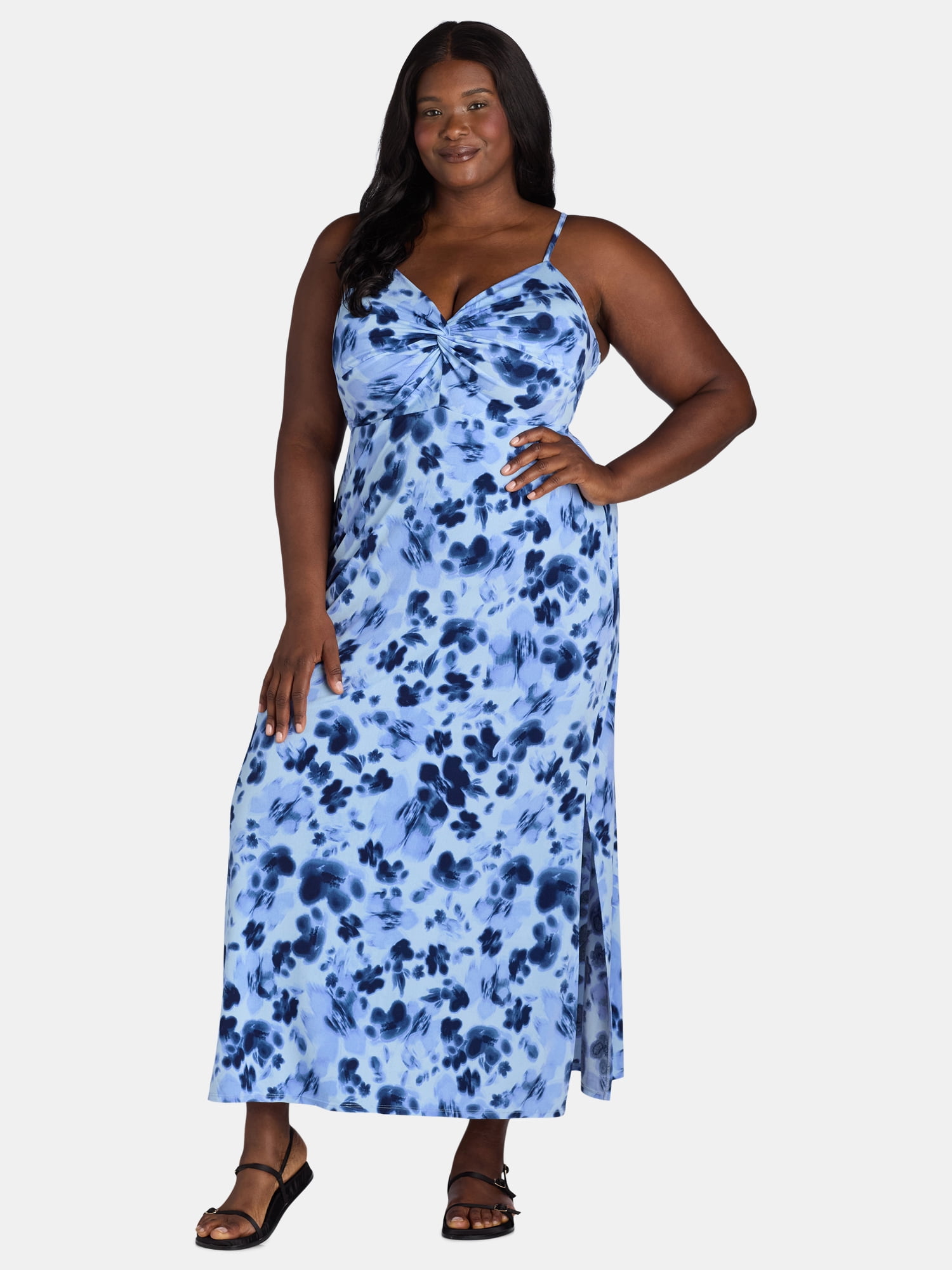 No Boundaries Twist Maxi Dress, Women's and Women's Plus - Walmart.com