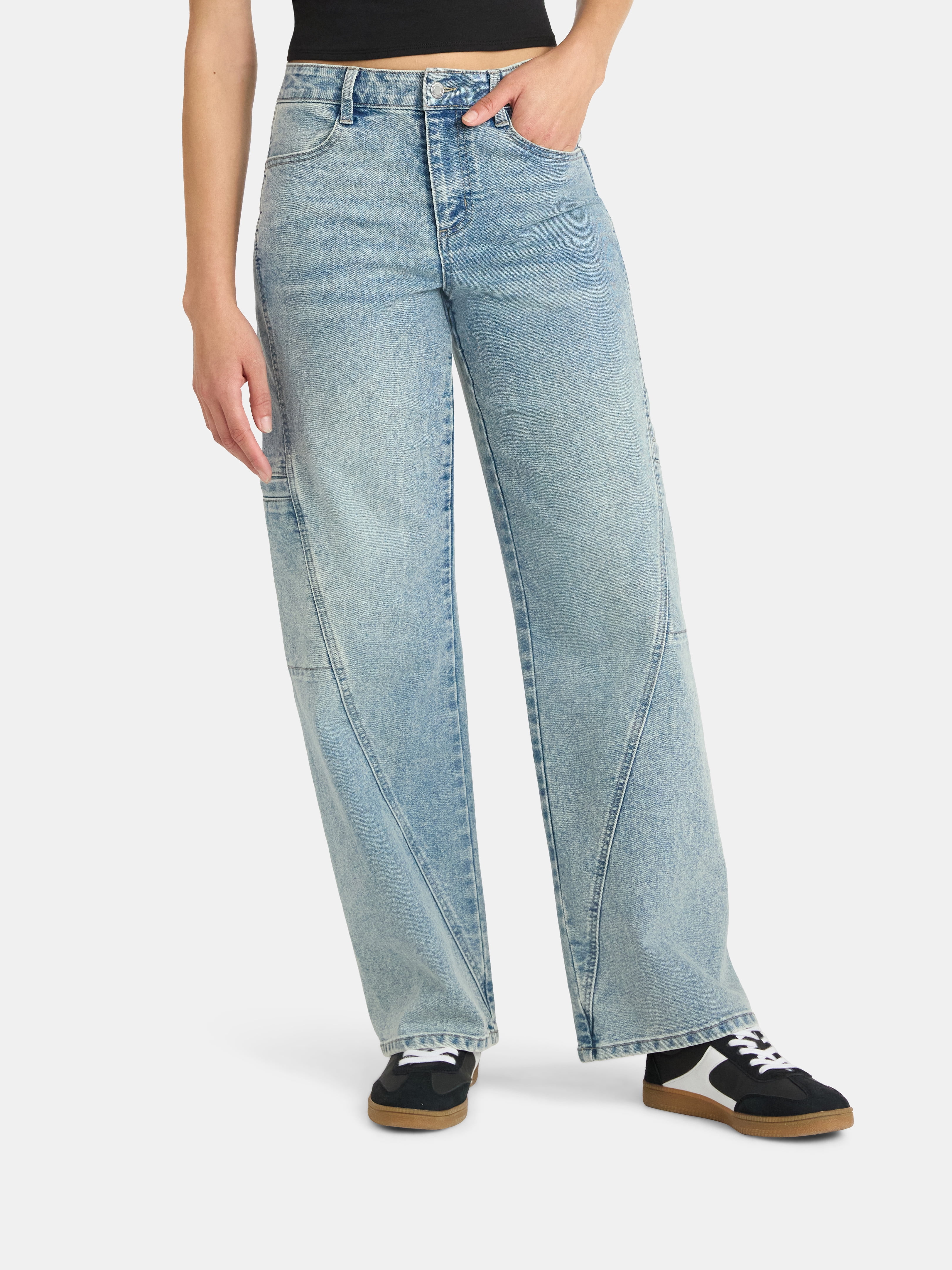 No Boundaries Twisted Seam Utility Wide Leg Jeans, 31.5'' Inseam, Women's