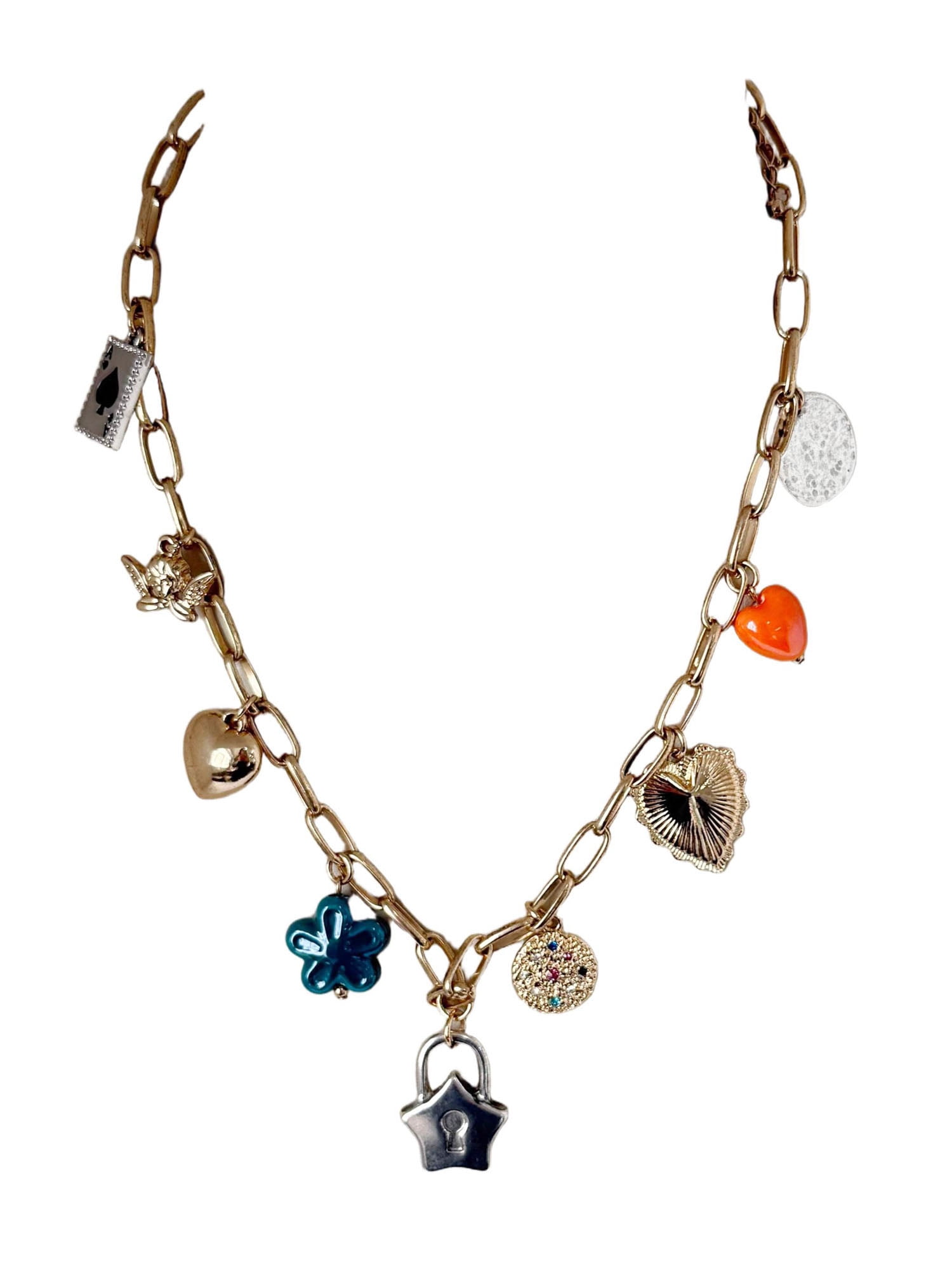 No Boundaries Two Layer Multi Charm Necklace Gold Plated for Female Adults and Teens