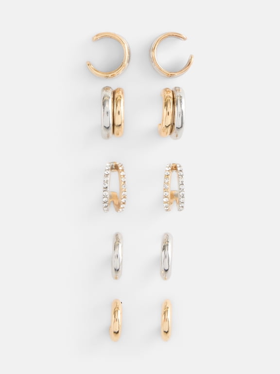 Women’s Silver and Gold Two Tone Hoop Earrings, 5 Pack