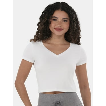 No Boundaries V Neck Crop Rib Tee, Women's